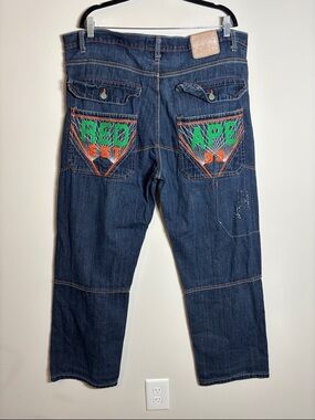 Vintage Y2K Red Ape Jeans Baggy Embroidered 38x32 Streetwear